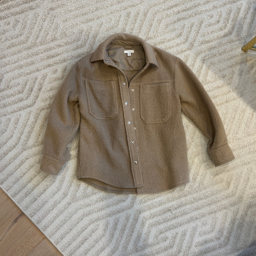 Topshop Camel Button-Up Fleece Jacket